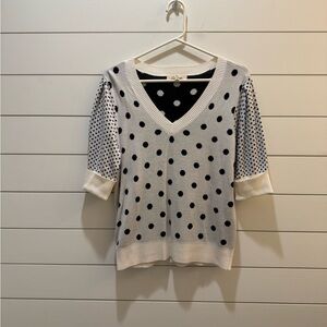 Les Serein Polka Dot V-Neck Sweater - Black and White, Medium